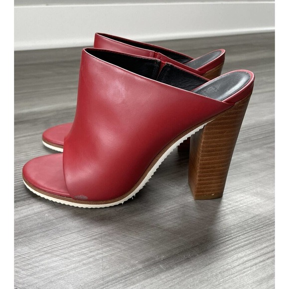 tibi Red Leather Mules Heels Size 37.5 Brazil 7 Slip-On Shoes - Picture 1 of 8
